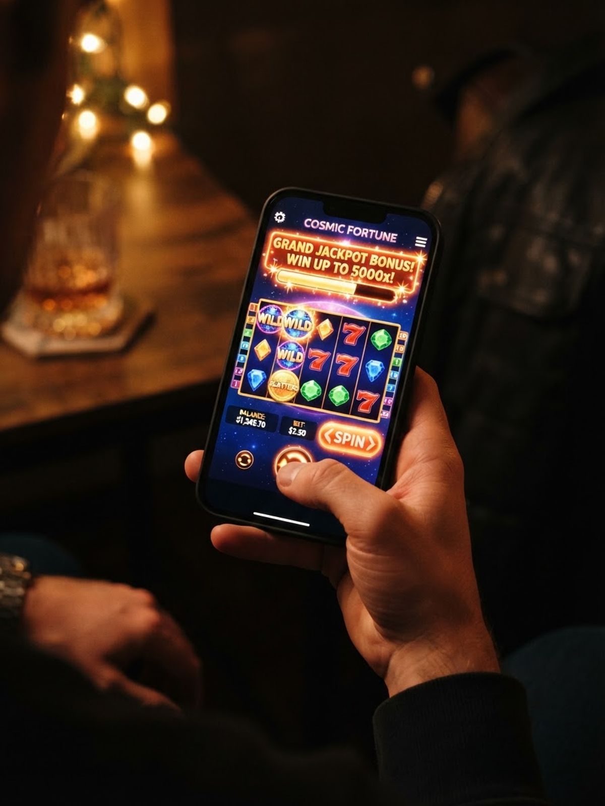 Smartphone toont online casino spellen op het scherm